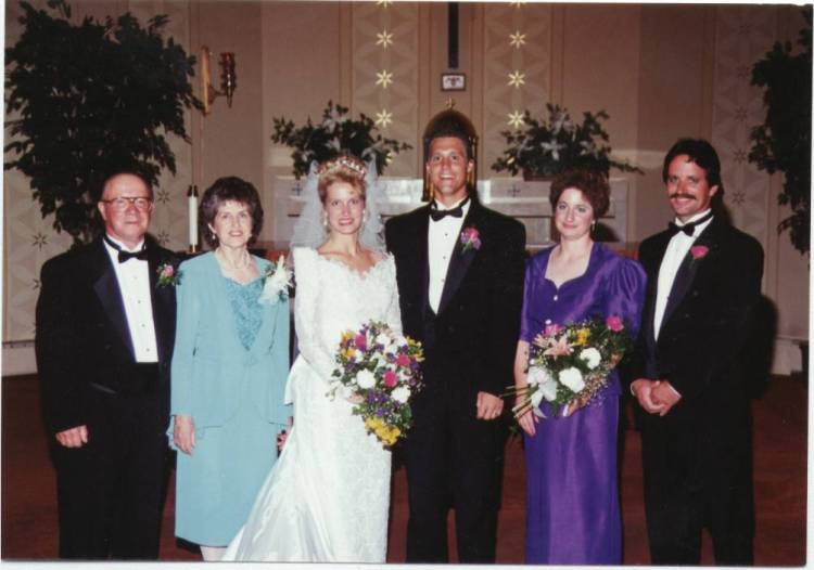 Peggy Janusiak and Joel Plewa Wedding, July 22, 1994 - L-R: Wally, Agnes, Peggy, Joel, Lynne, Wayne