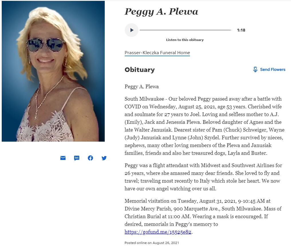 Peggy Plewa, August 25, 2021
