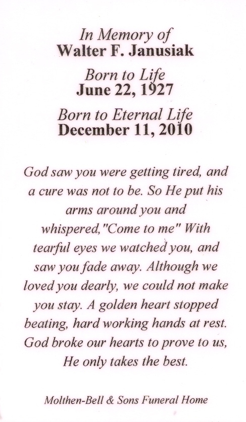 Wally's Prayer Card December 11, 2010