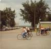 Darryl Bauer in brown pants in 4th of July 1979 bicyle race, Hague, ND