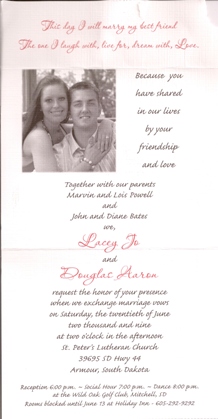 Doug and Lacey's wedding invitation, May 2009