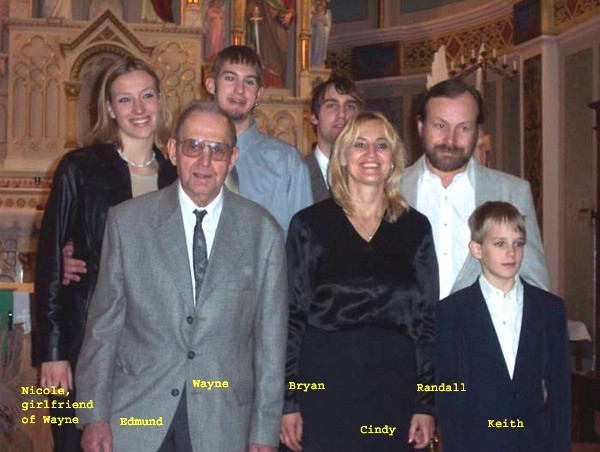 Cindy (Gross) and Randall Frickle Family and Dad, Ermina's Funeral, November 23, 2002 at Sts. Peter and Paul Catholic Church, Strasburg, ND