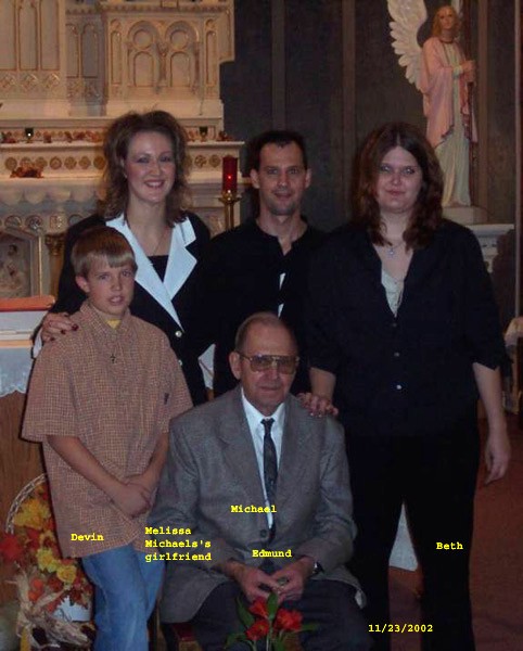 Michael Gross Family and Dad, Ermina's Funeral, November 23, 2002 at Sts. Peter and Paul Catholic Church, Strasburg, ND