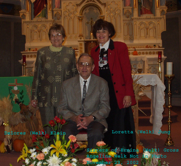 Sisters of Ermina (Welk) Gross, Delores and Loretta. Ermina's Funeral, November 23, 2002 at Sts. Peter and Paul Catholic Church, Strasburg, ND