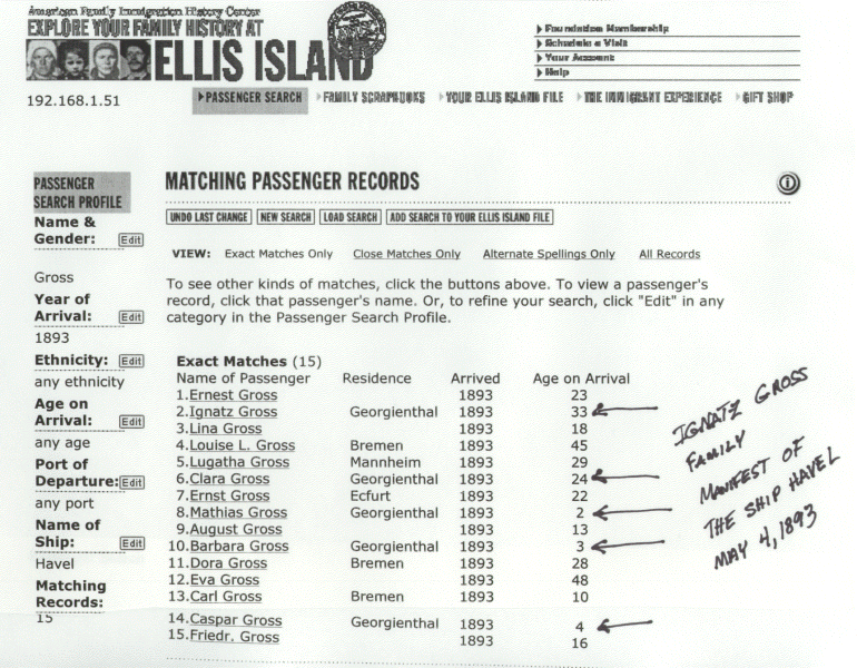 Immigration to America Ship's Manifest Log.