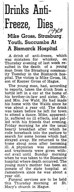 Mike Gross Death Notice in 1943.  Son of Casper Gross, grandson of Ignatz.