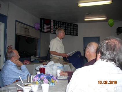 Jim delivering talk at Matt's 90th birthday, Benson, AZ