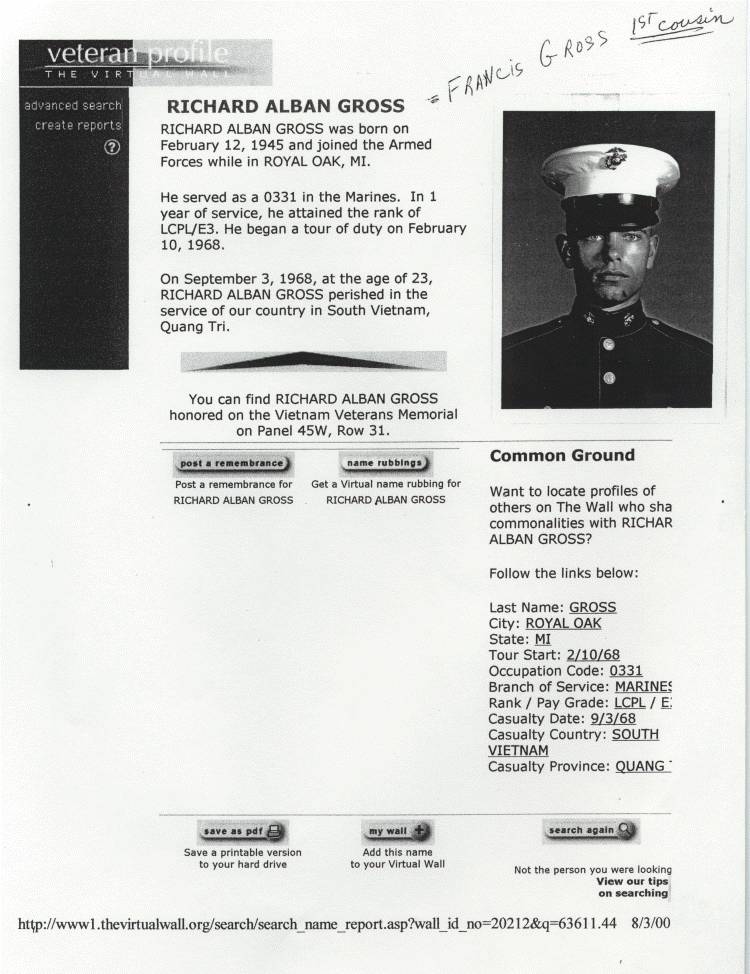 Richard Alban Gross Veteran Profile