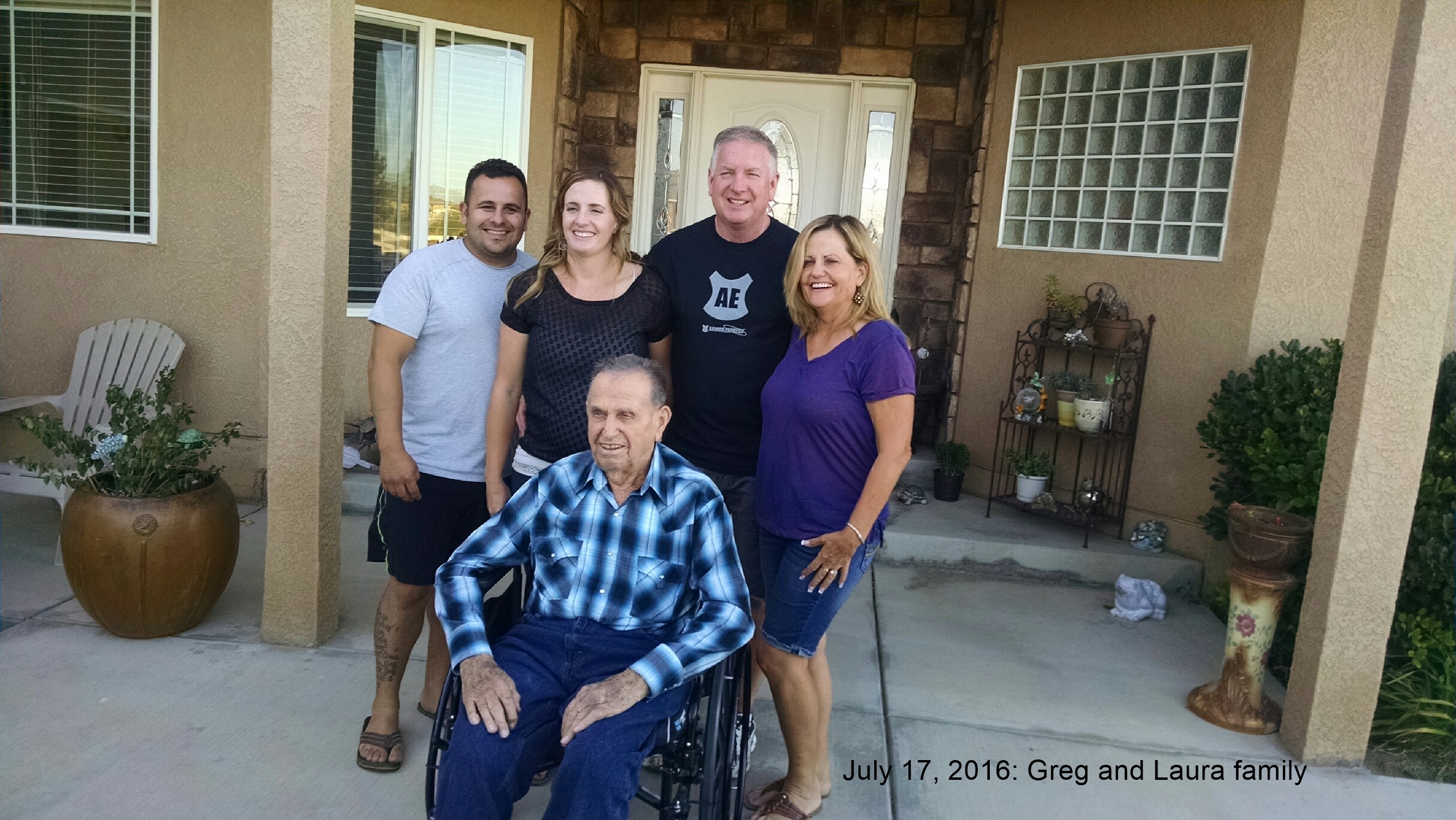 Gregg, Laura, Shawna and husband.  Branden is missing from photo, July 17, 2016.