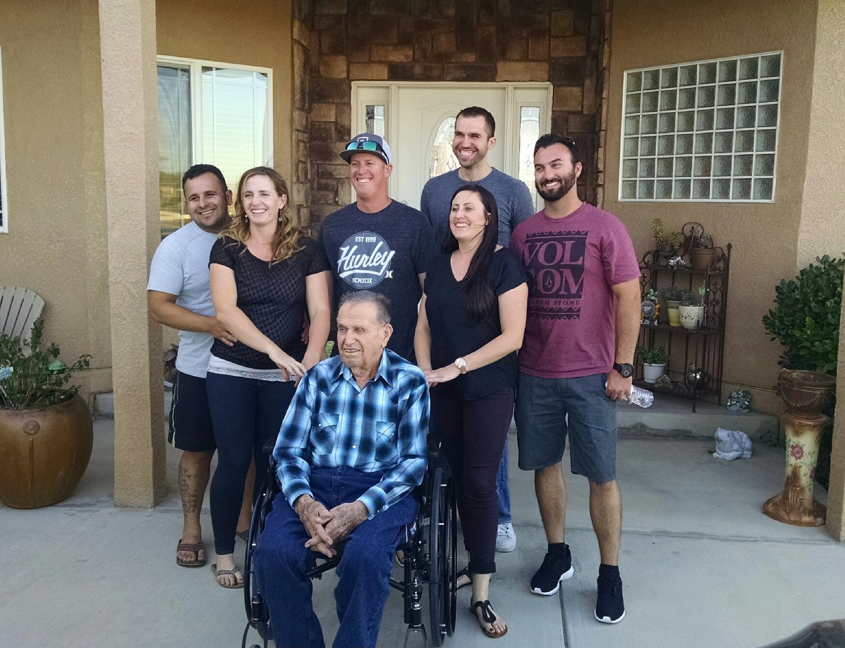 Pius and Grandchildren, and Shawna's husband and Kayla's friend at Lindsey and Carla's home, July 17, 2016.