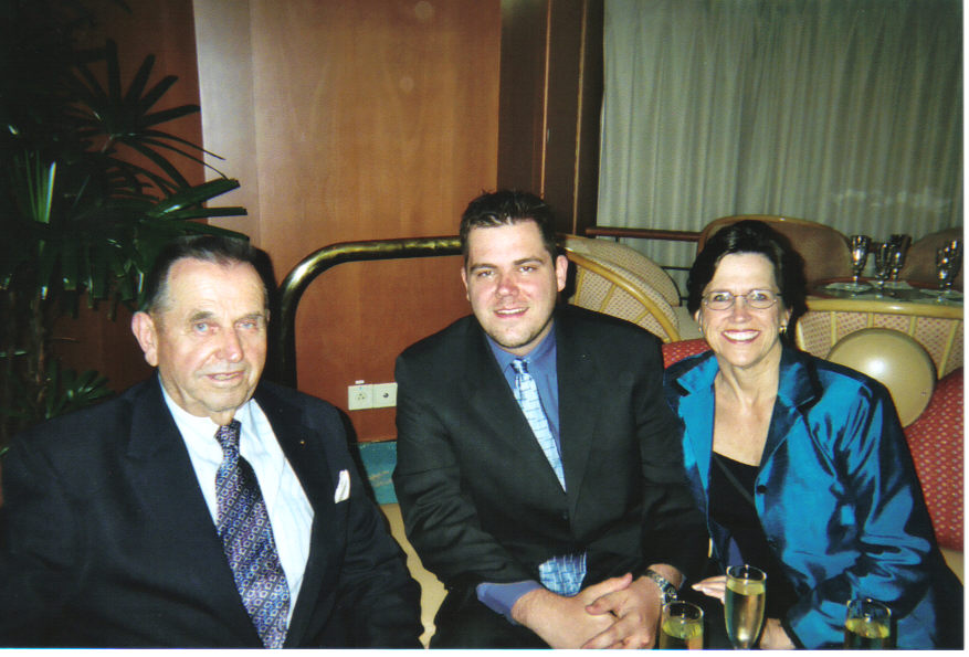 April 2004 on ocean liner cruise to Mexico, Pius, grandson Christopher Pecal, and daughter, Barbara