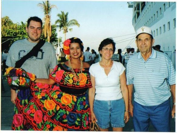 April 2004 on ocean liner cruise to Mexico, grandson Christopher Pecal, and daughter, Barbara and Pius