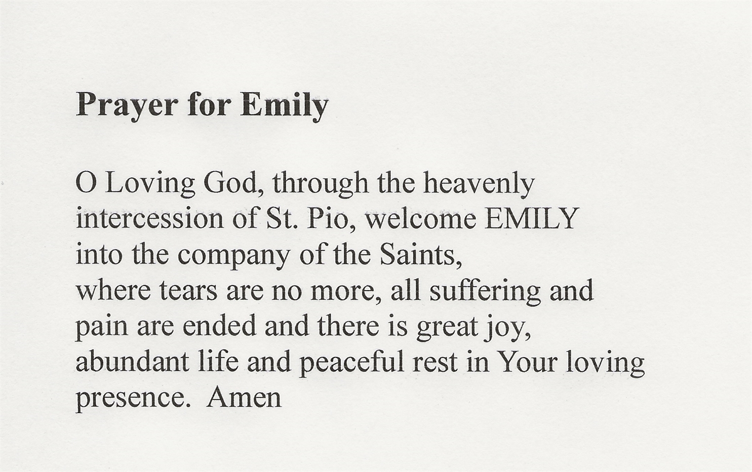 A Prayer for Emily.