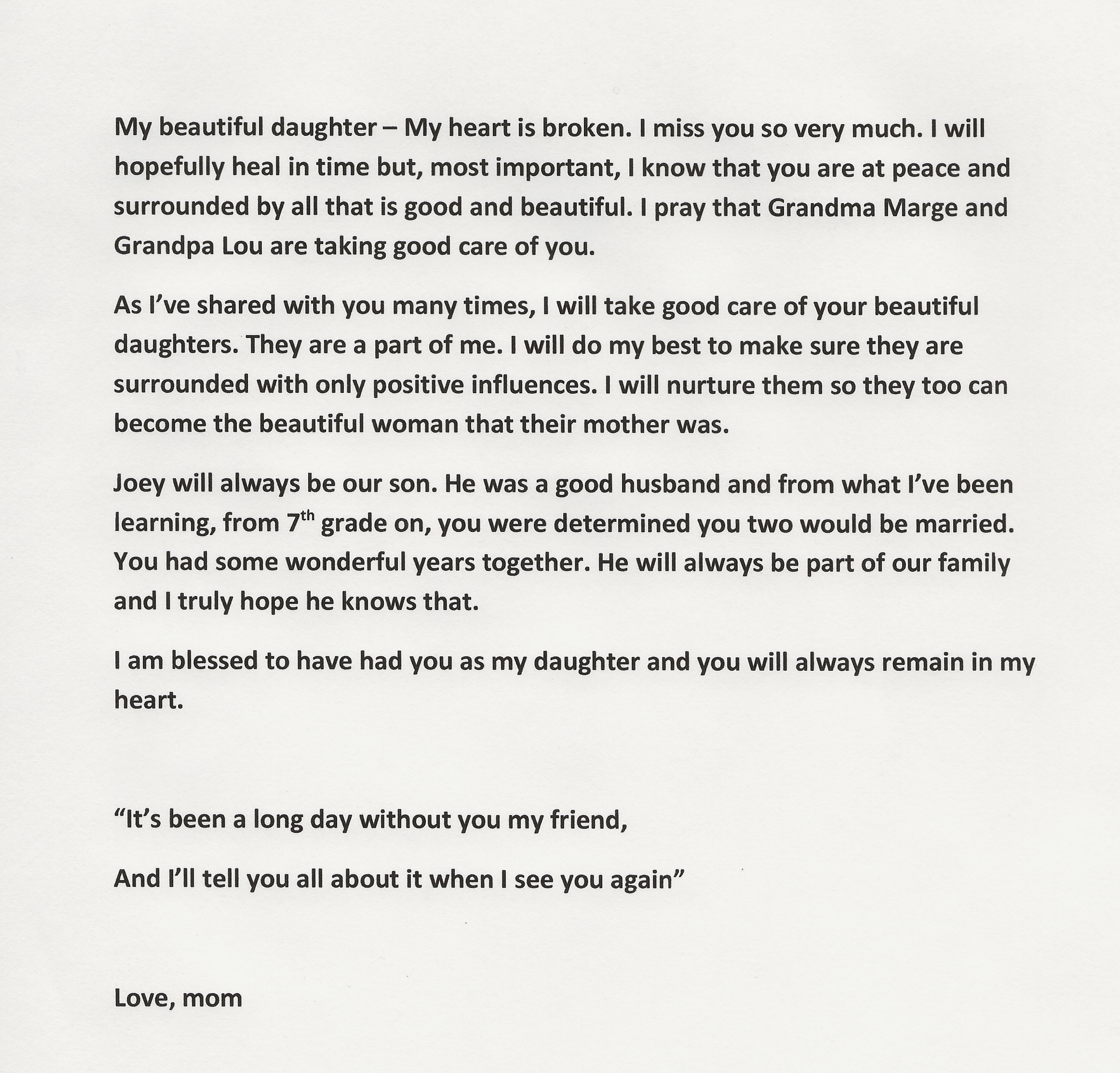 October 4, 2019 Letter to Emily From Mom.