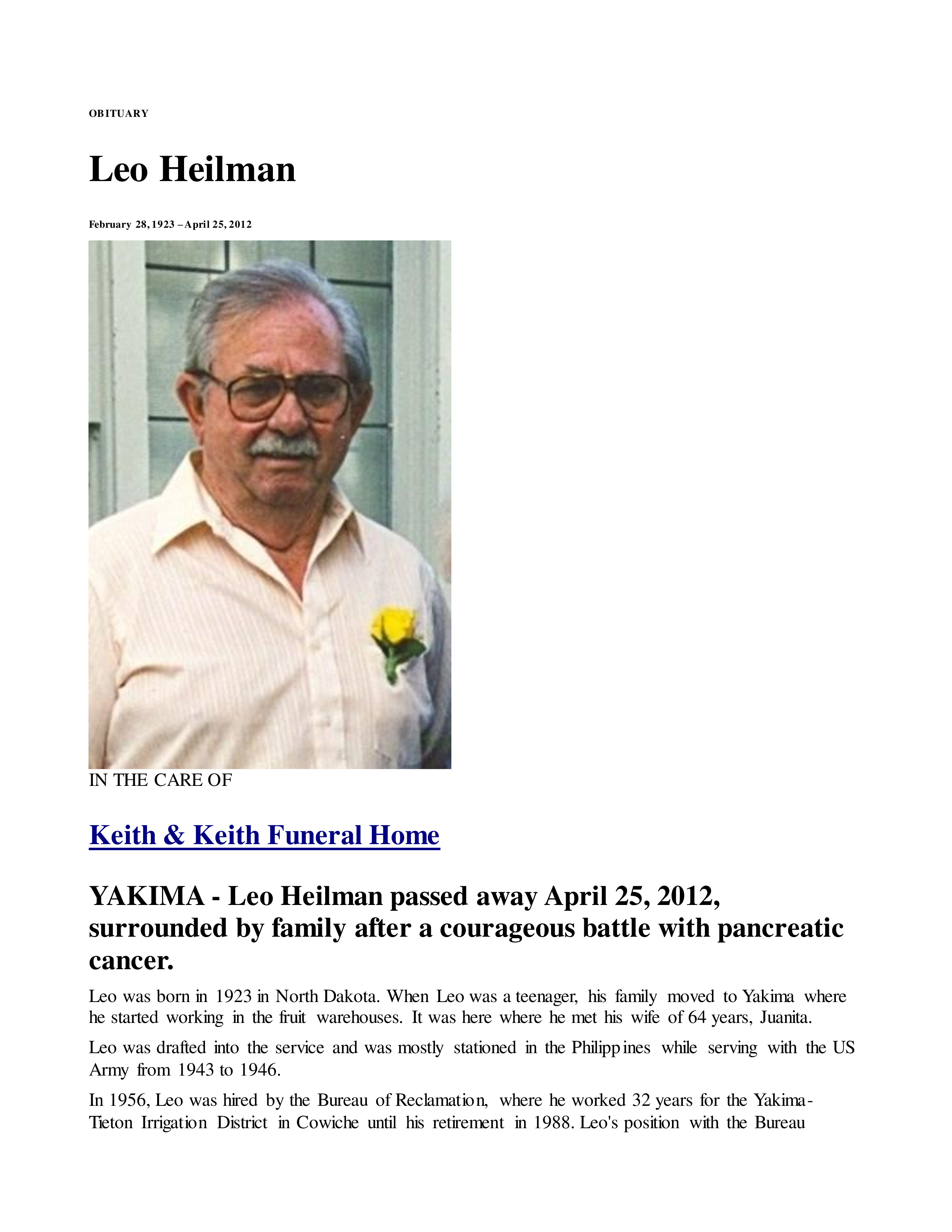 Leo Heilman, son of Jacob Heilman, obituary