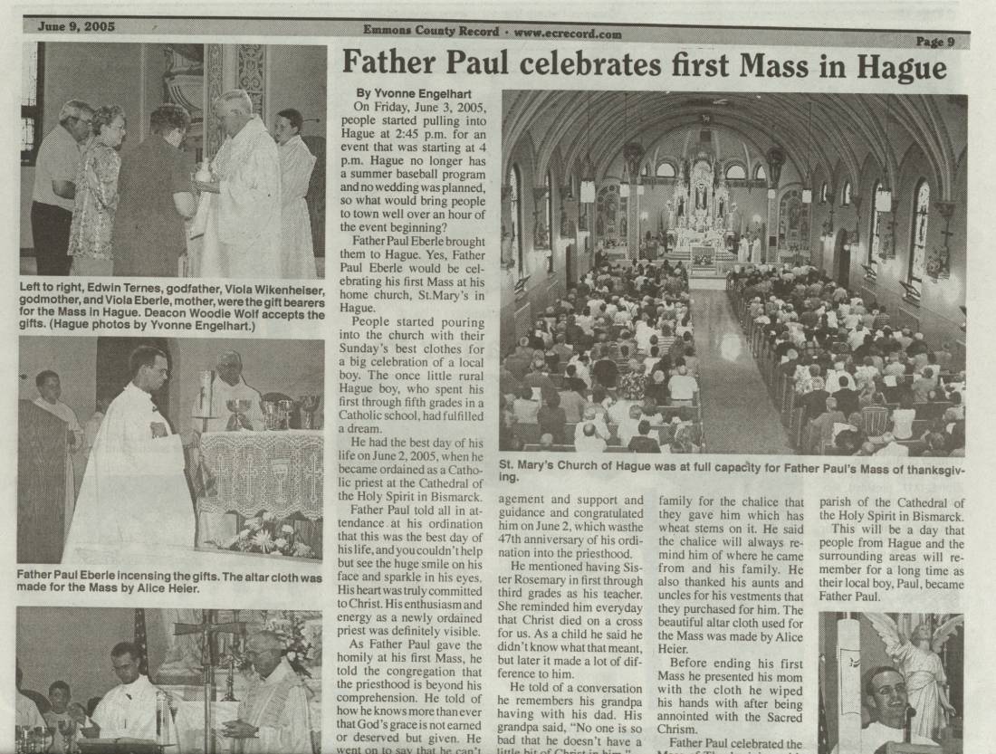 Fr Paul's celebrating his first Mass at Hague, ND, June 3, 2005