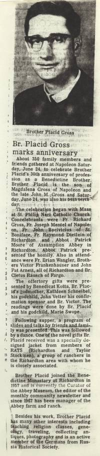 Brother Placid Gross, Richarton Abbey, Richarton, N.D.