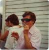 Aunt Mary Lou Gross with a Snickers bar and Karen and Jackie Bauer in back, Hague, ND, 1979