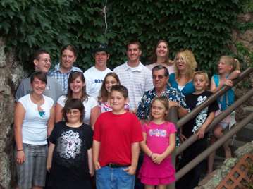 September 23, 2007 celebrating Claude's 80th birthday, Hart Ranch, Rapid City, SD, Grandchildren.  Back Row: Kevin Hines-Gross (Randy's step son),
				 Shawn (Simon's Son), Justin (Lisa's son), Doug (Diane's), Kristine(Diane's), Kayla (Randy's),
				 Peytin (Lisa's), Middle Row:  Frankie (Becky's), Jackie (Becky's), Morgan (Simon's), CLAUDE, Dillon (Allen's Step-grandchild),
				 Bottom Row: Kelsey (Randy's), Tyler (Randy's), Savanna (Allen's Step-grandchild).