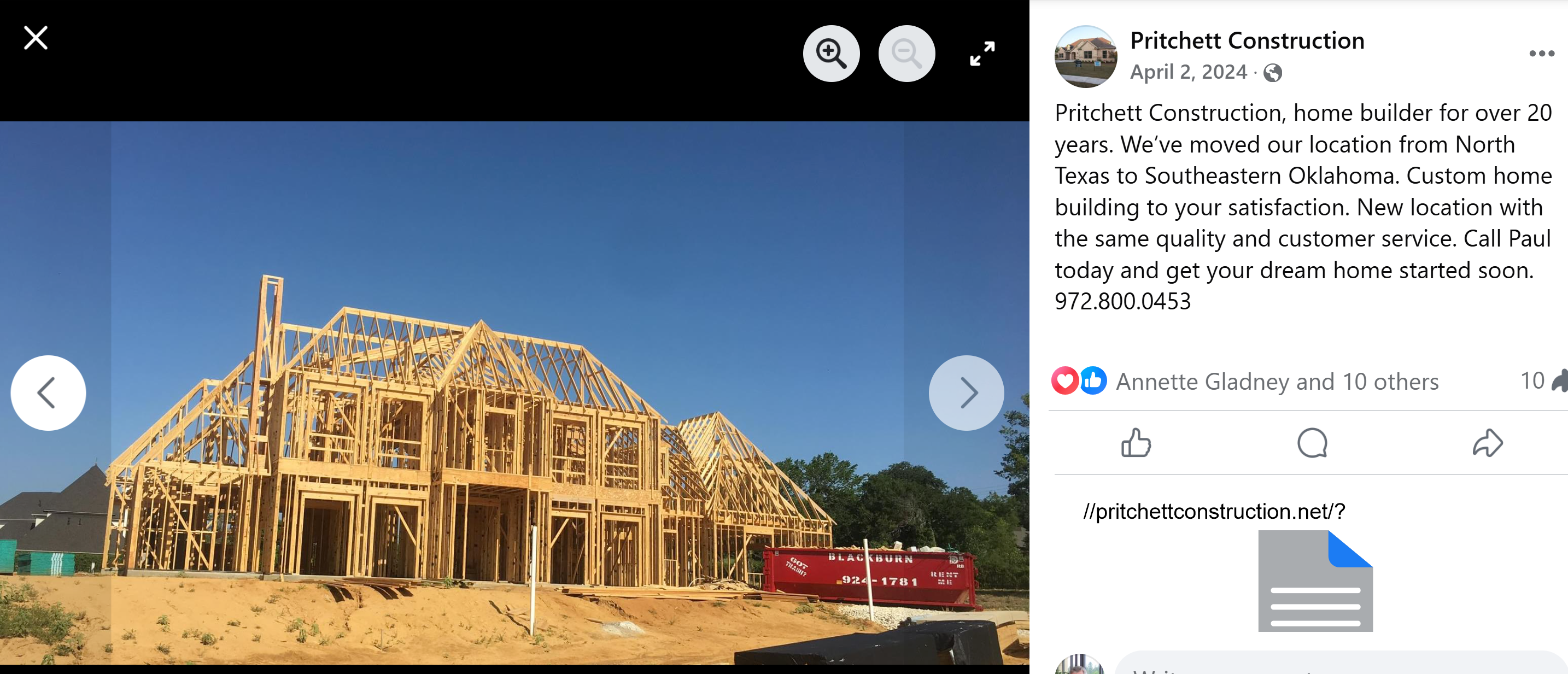 Paul M. Pritchett, Jr. and wife construction company