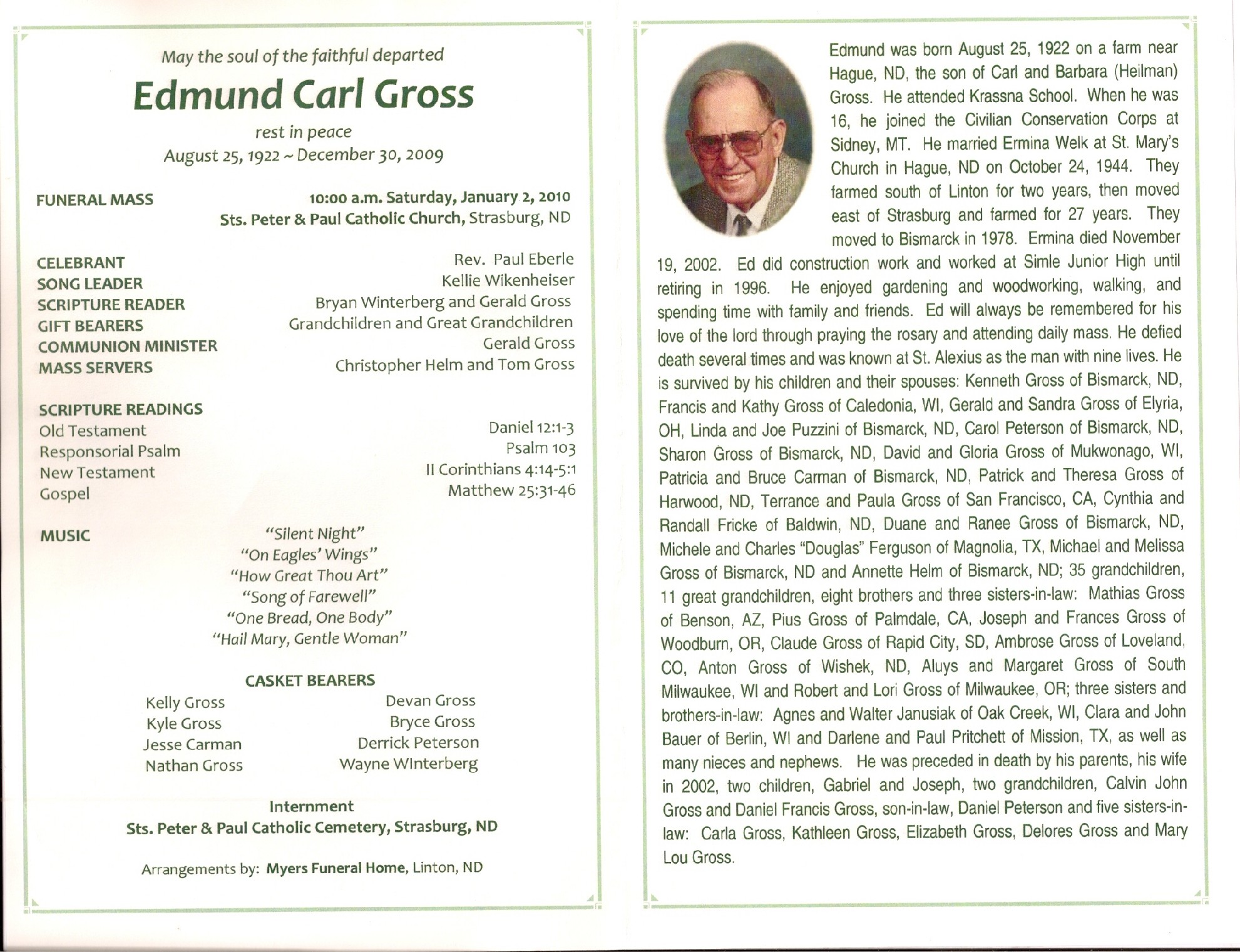 Edmund's obituary December 30, 2009