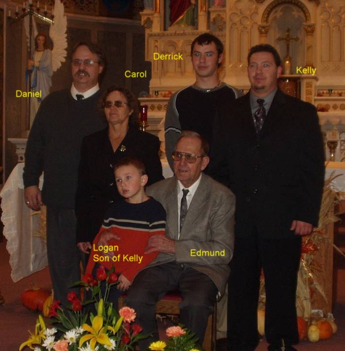 Carol (Gross) Peterson Family and Dad, Ermina's Funeral, November 23, 2002 at Sts. Peter and Paul Catholic Church, Strasburg, ND