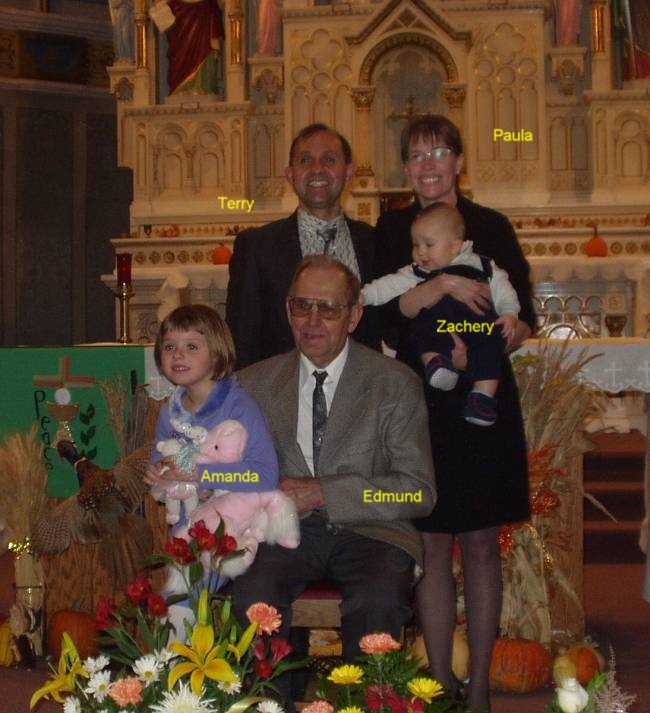 Terry and Paula Gross Family and Dad, Ermina's Funeral, November 23, 2002 at Sts. Peter and Paul Catholic Church, Strasburg, ND