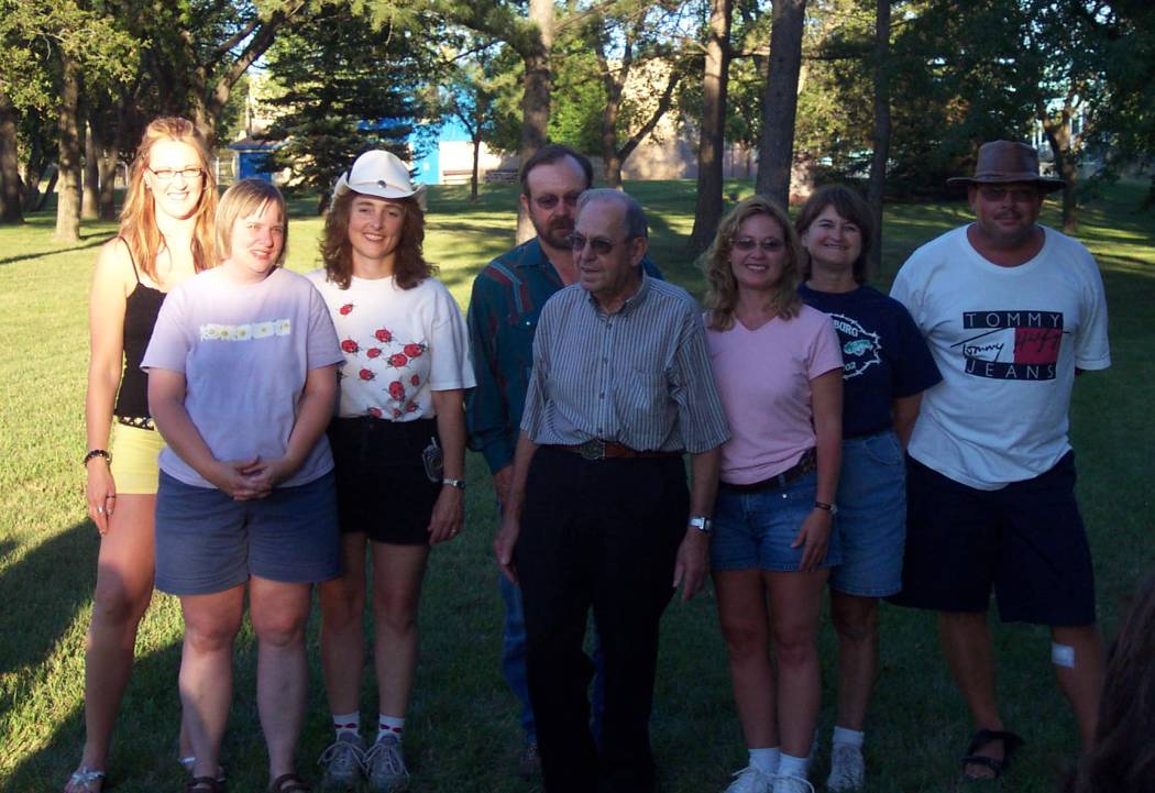 Edmund with his daughter-in-laws and son-in-laws, August 5, 2005