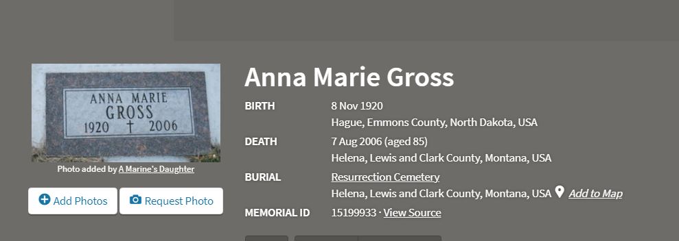 Daughter of Casper and Helena Schmidt Gross