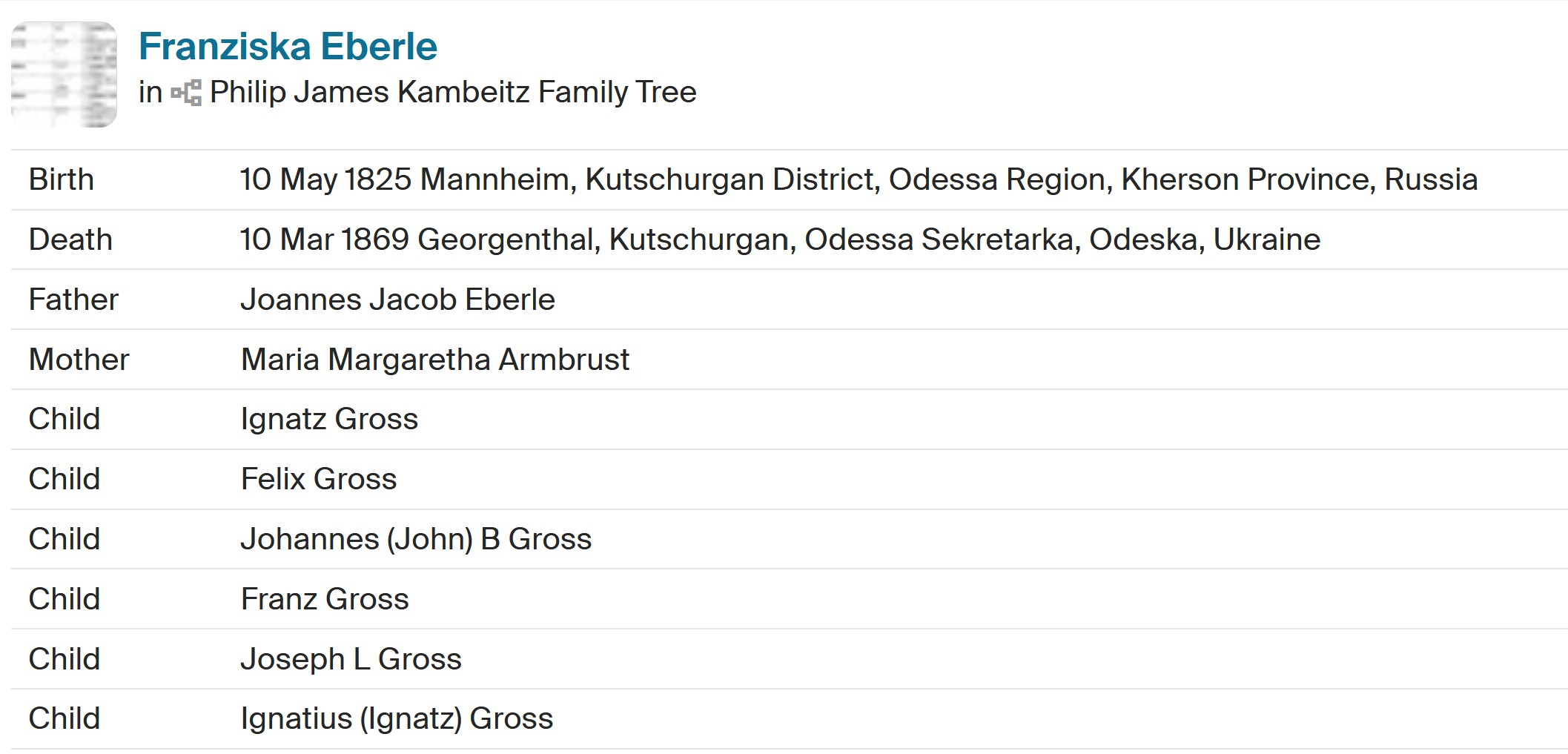 Fransiska Eberle mother of Ignatz Gross