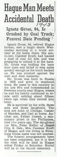 Ignatz Gross Death Notice in 1943.