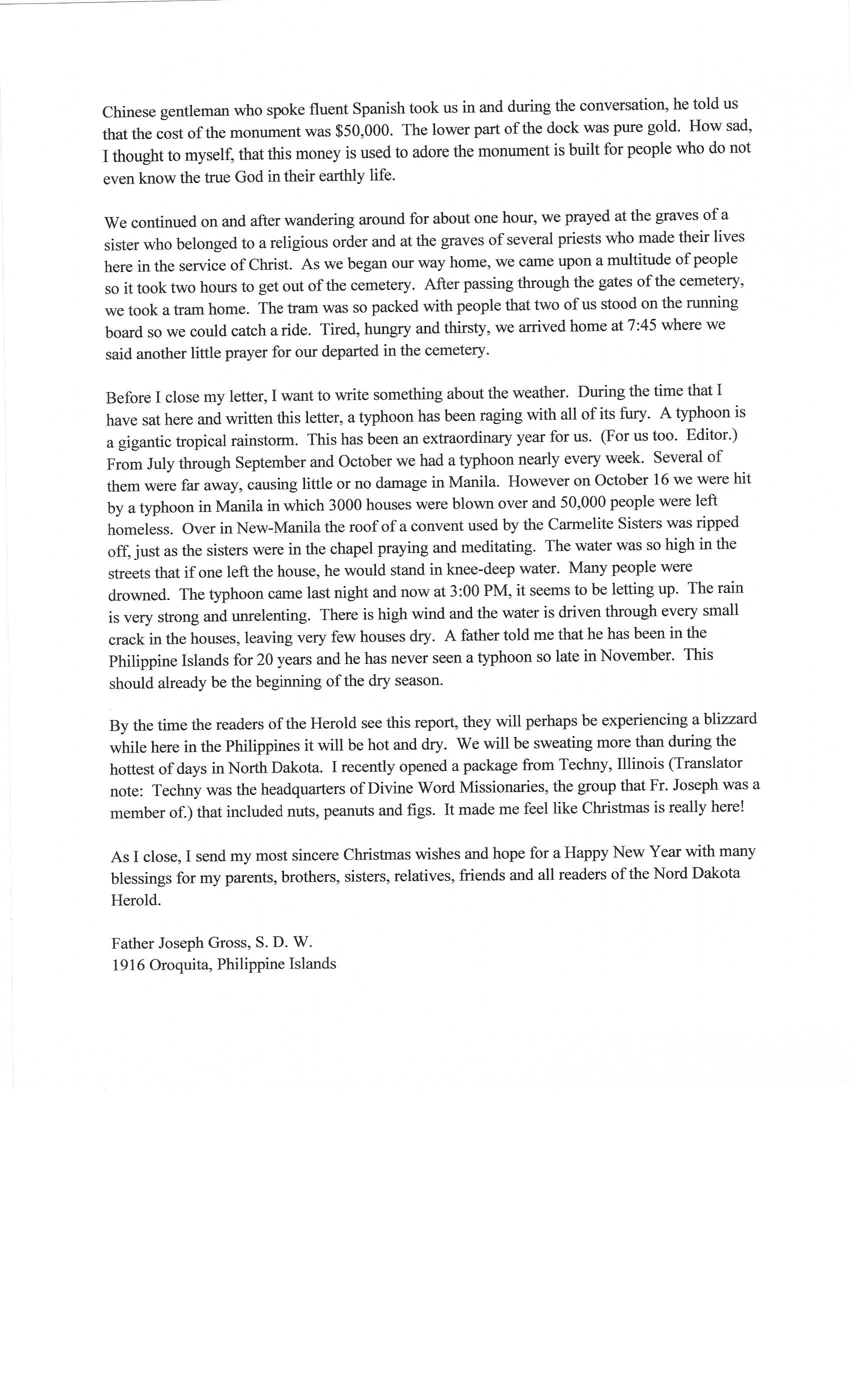 Fr. Joseph letter to the North Dakota Harold, a german newspaper.