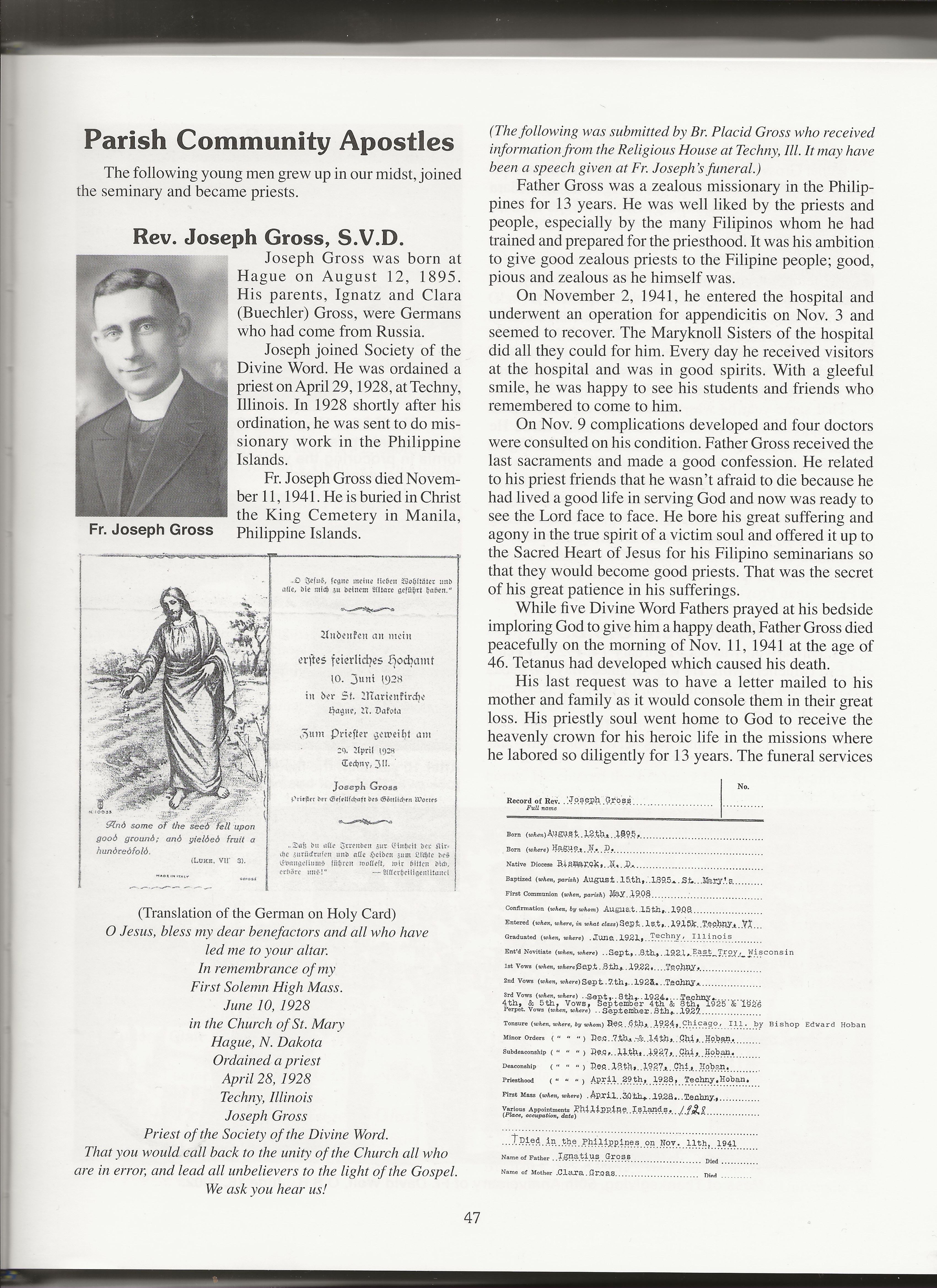 Fr. Joseph letter to the North Dakota Harold, a german newspaper.