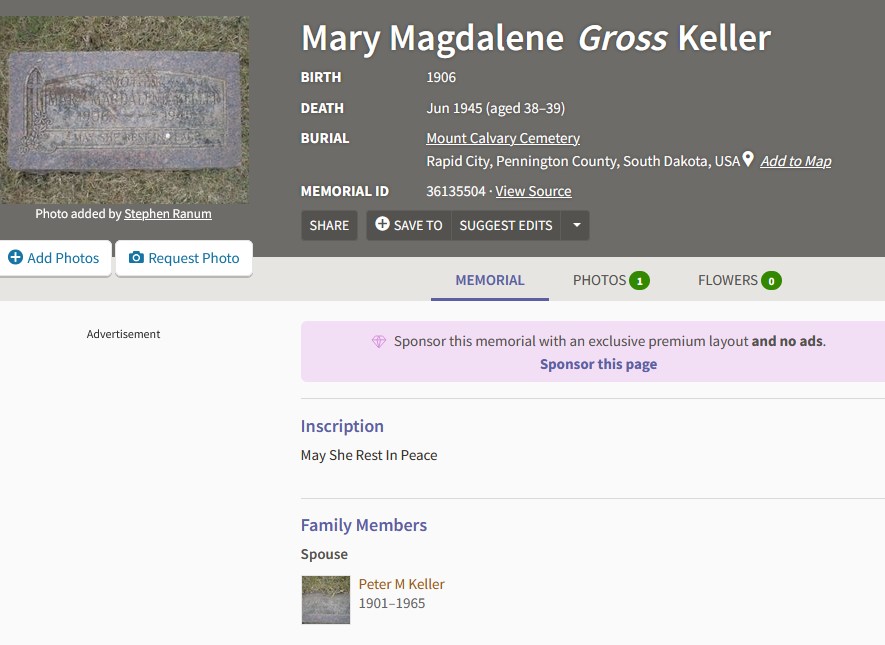 Maria Magdalene Gross Keller grave
