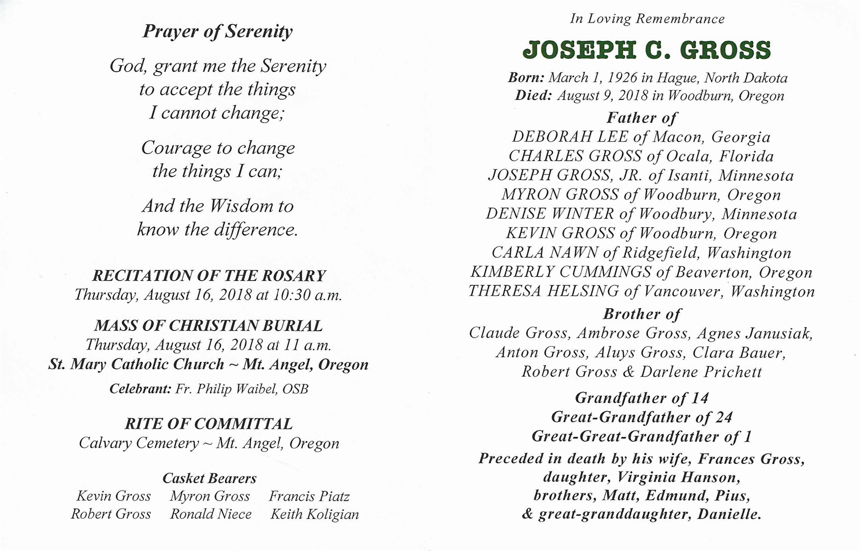 August 9, 2018, Joe Gross.