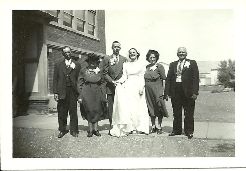 Joe and Fran Gross, Wedding Day August 16, 1948.  L-R: Carl, Barbara, Joe, Fran, Fran's Mom and Dad, Adam and Otillia Grinsteinner.