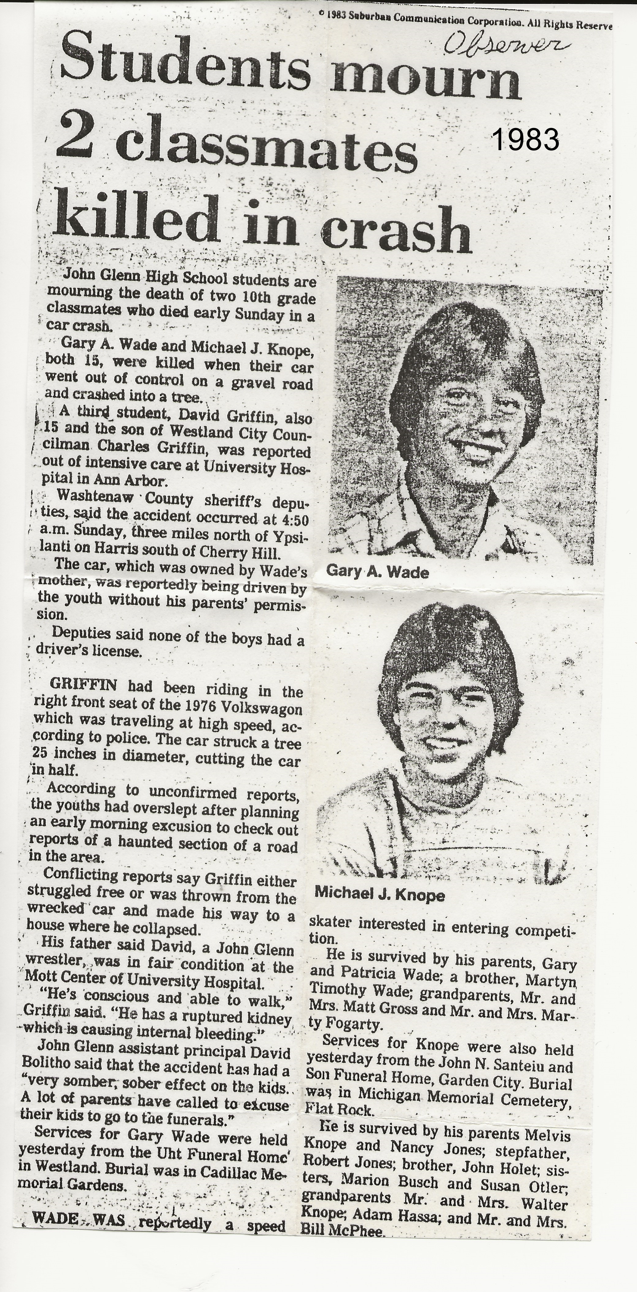 1983 Death of Patricia's son Gary.