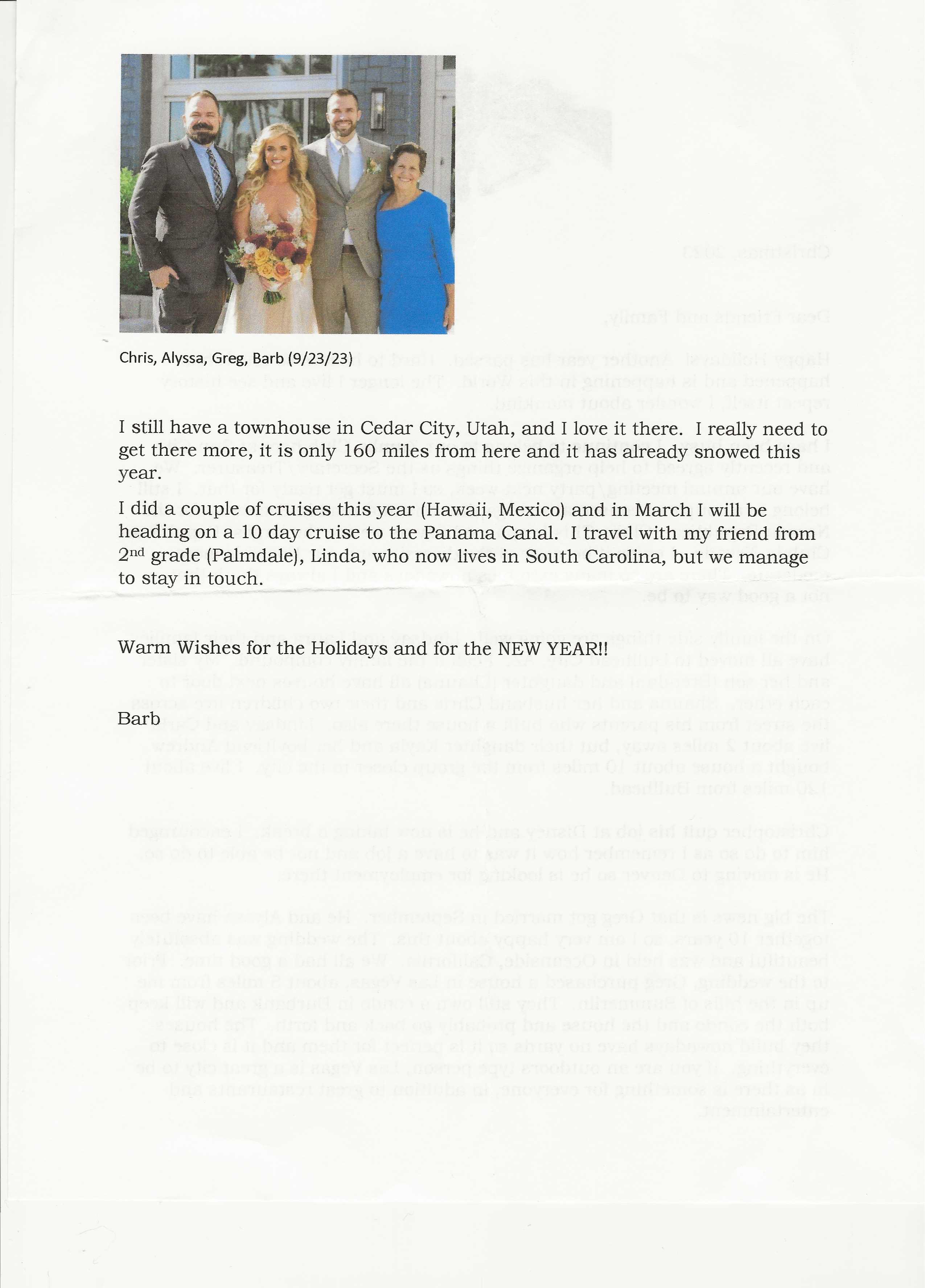 Barbara's 2023 Christmas Letter