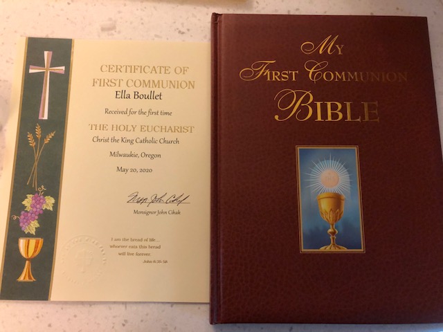 May 5, 2020:  Ella's First Holy Communion in the Roman Catholic faith by Msgr. John Cihak.