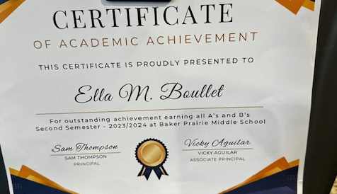7th grade Certificat of Achievment.