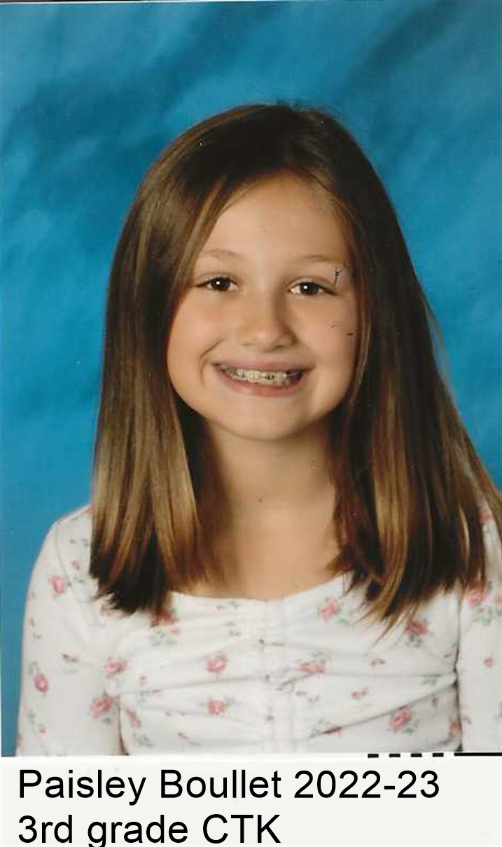 Paisley: 2022-23 Christ The King school, 3nd grade.