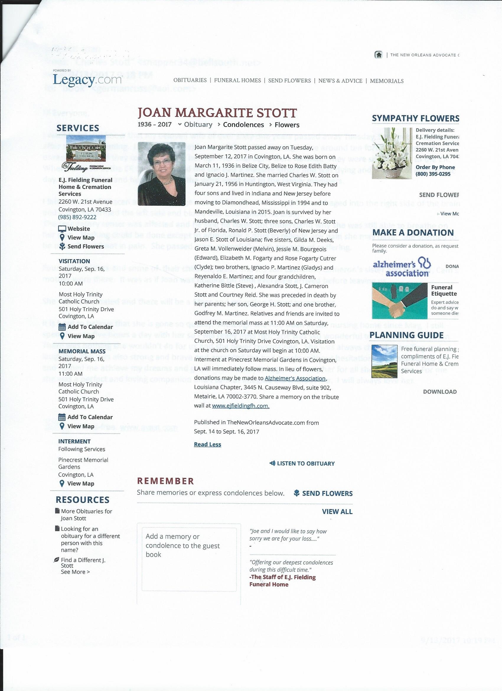 Joan Stott Obit