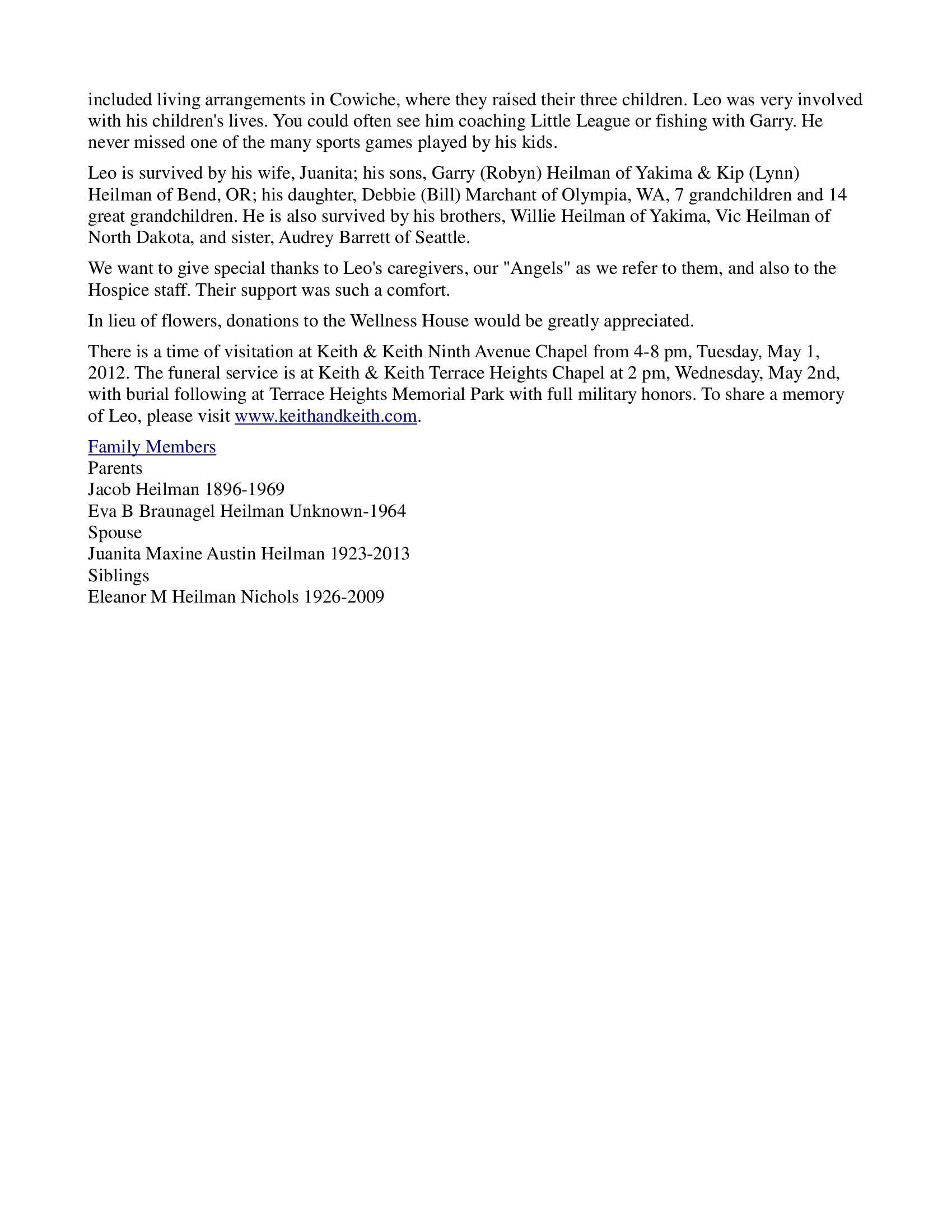 Leo Heilman, son of Jacob Heilman, obituary