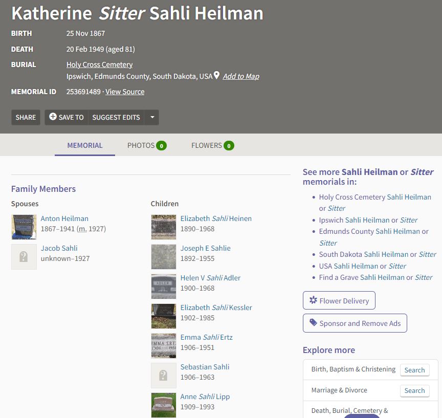 Katherine Sahli, 3rd wife of Anton Heilman.