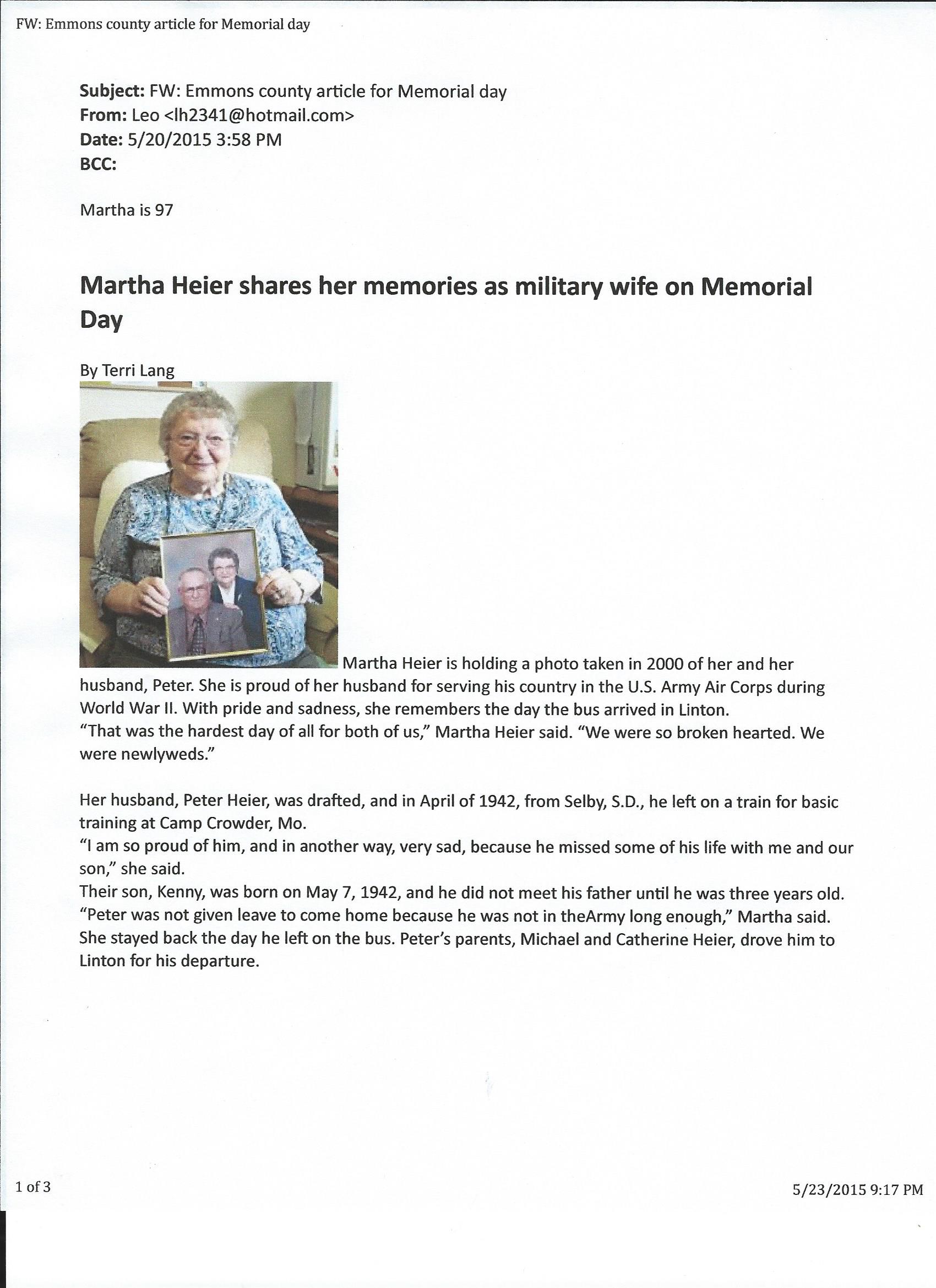 Martha (Miller) Heier and family, Emmons County Record