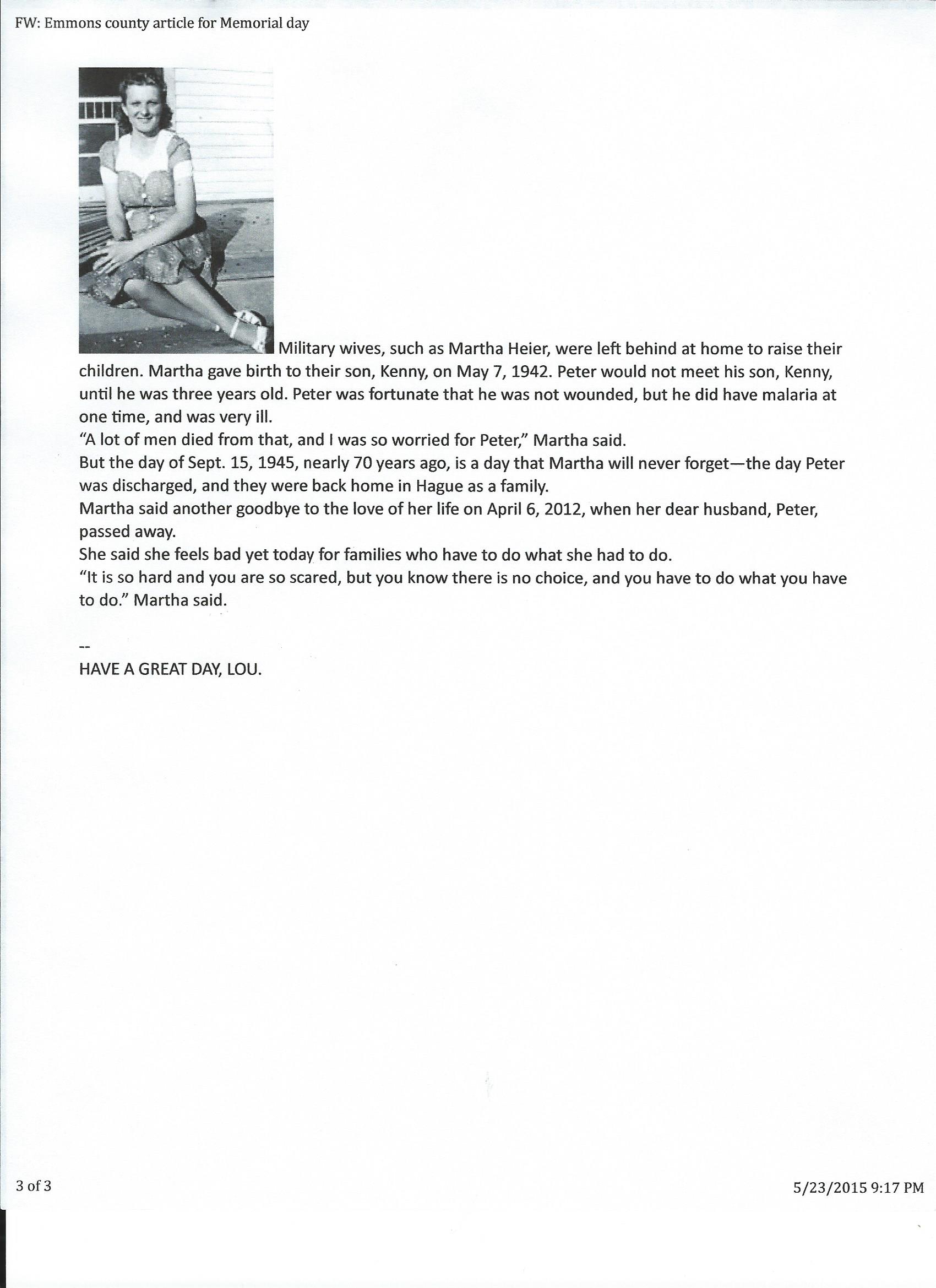 Martha (Miller) Heier and family, Emmons County Record