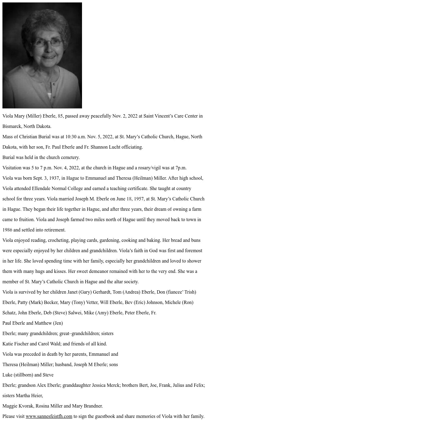 Viola Miller Eberle Obit